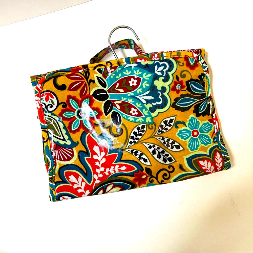 Large Hanging Jewelry Travel Bag in Cute Vinyl Coated Cotton. Never Used.
